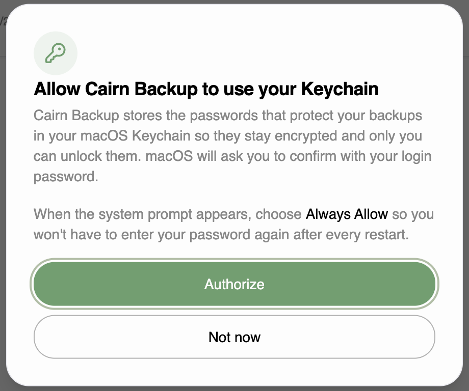 macOS Keychain permission prompt